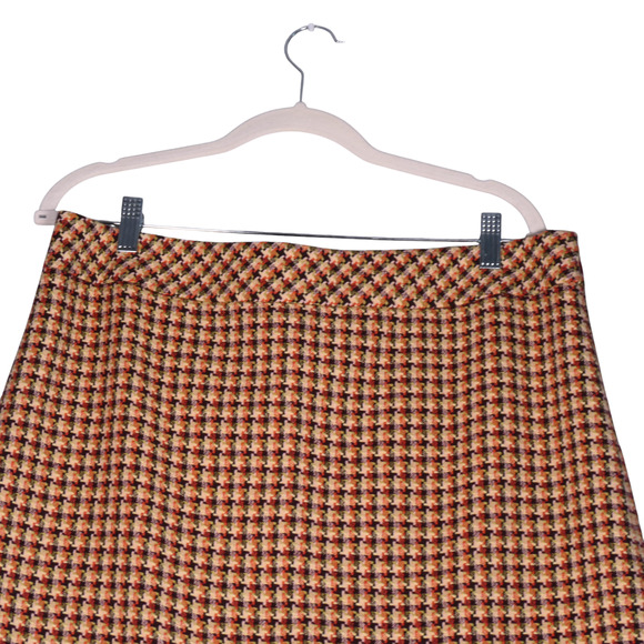 Ann Taylor Loft Mini Skirt Womens 14 Brown Houndstooth Tweed Wool Blend Lined - Picture 2 of 10